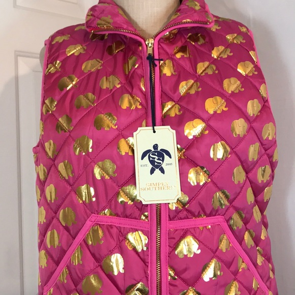 NWT Simply Southern Pink & Gold Elephant Puff Vest - Picture 3 of 9